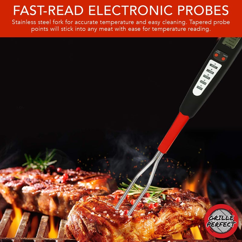 Grille Perfect Digital Meat Thermometer Fork for Grilling and Barbecue Fast Read Electronic Probes with Ready Alarm Quick Accurate BBQ Temperature for Steak Chicken Hot Grilled Food - Image 4